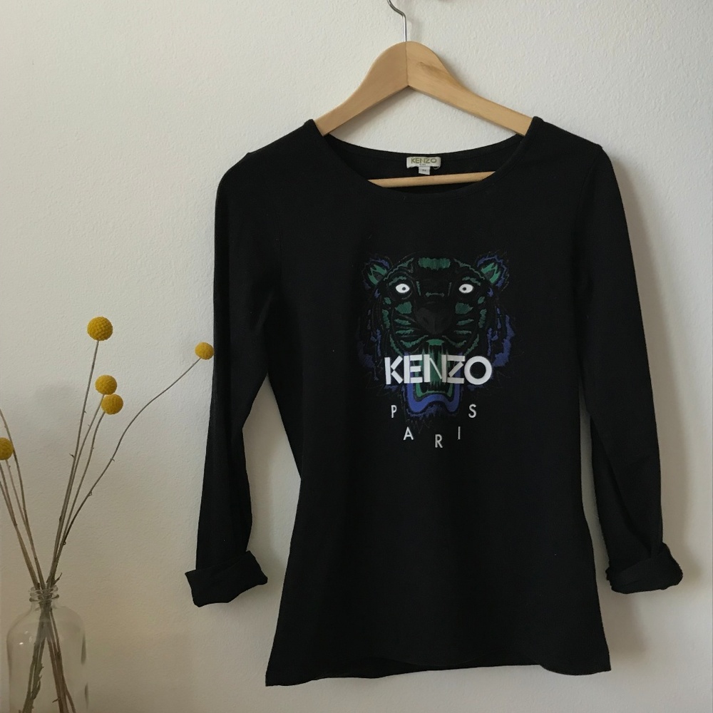 Kenzo Kids Black Tiger Cotton Jersey